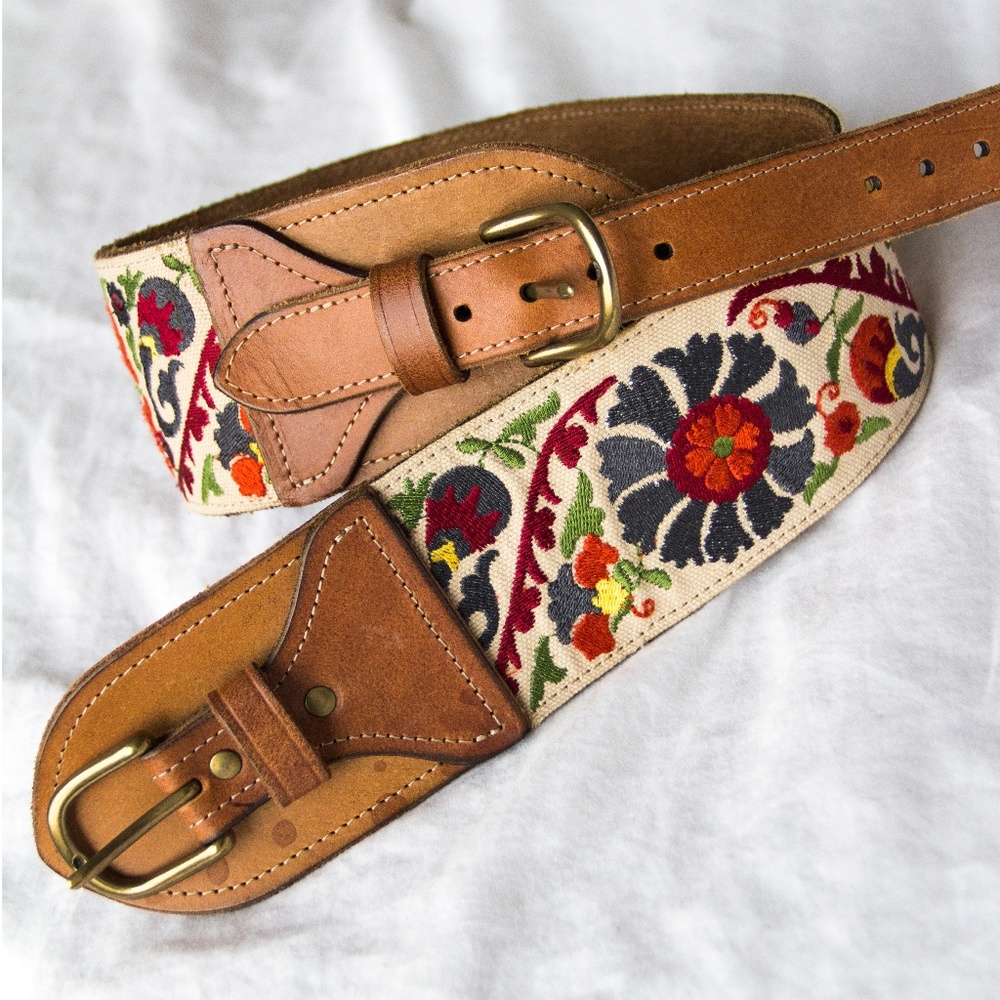 Lucky Brand Brown Suzani Embroidered Waist Belt